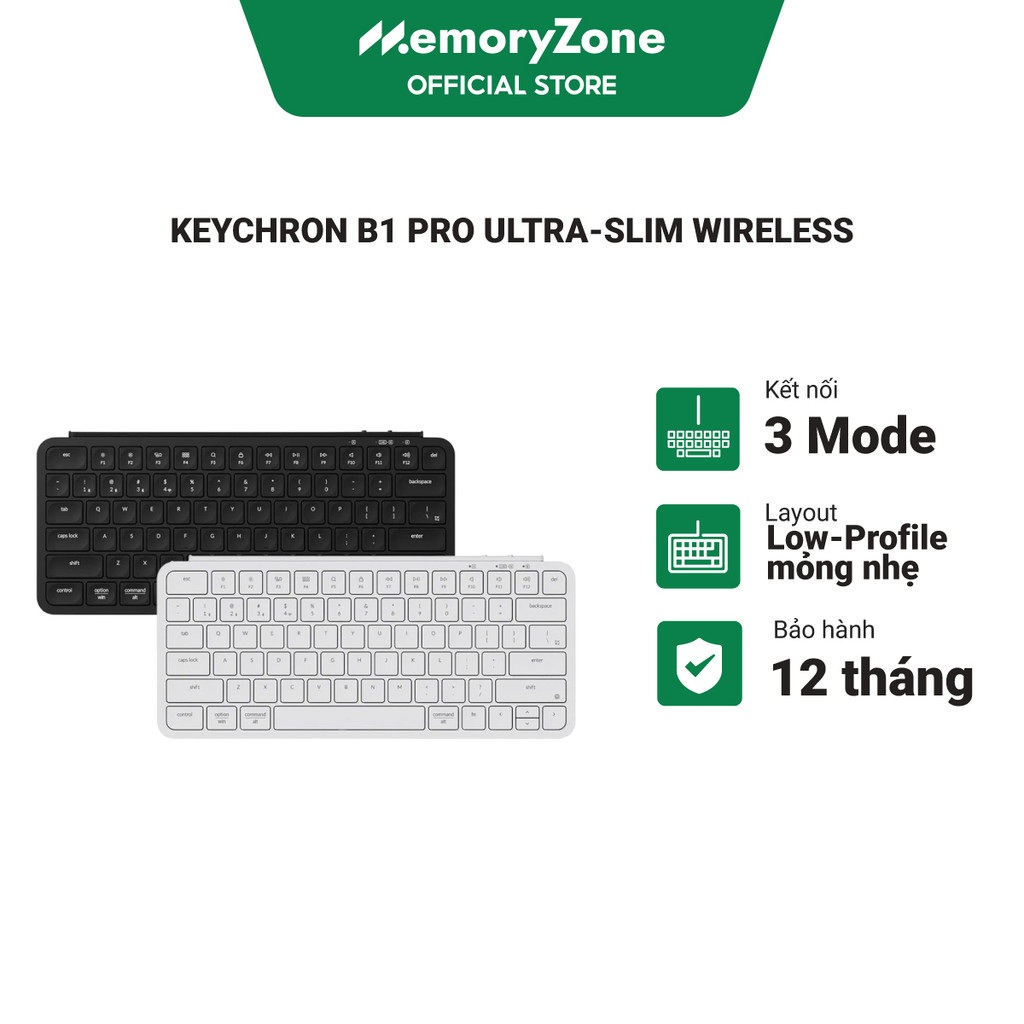 Bàn phím không dây Keychron B1 Pro Ultra-Slim Wireless - Low-Profile mỏng nhẹ, Kết nối 3 Mode, Pin t