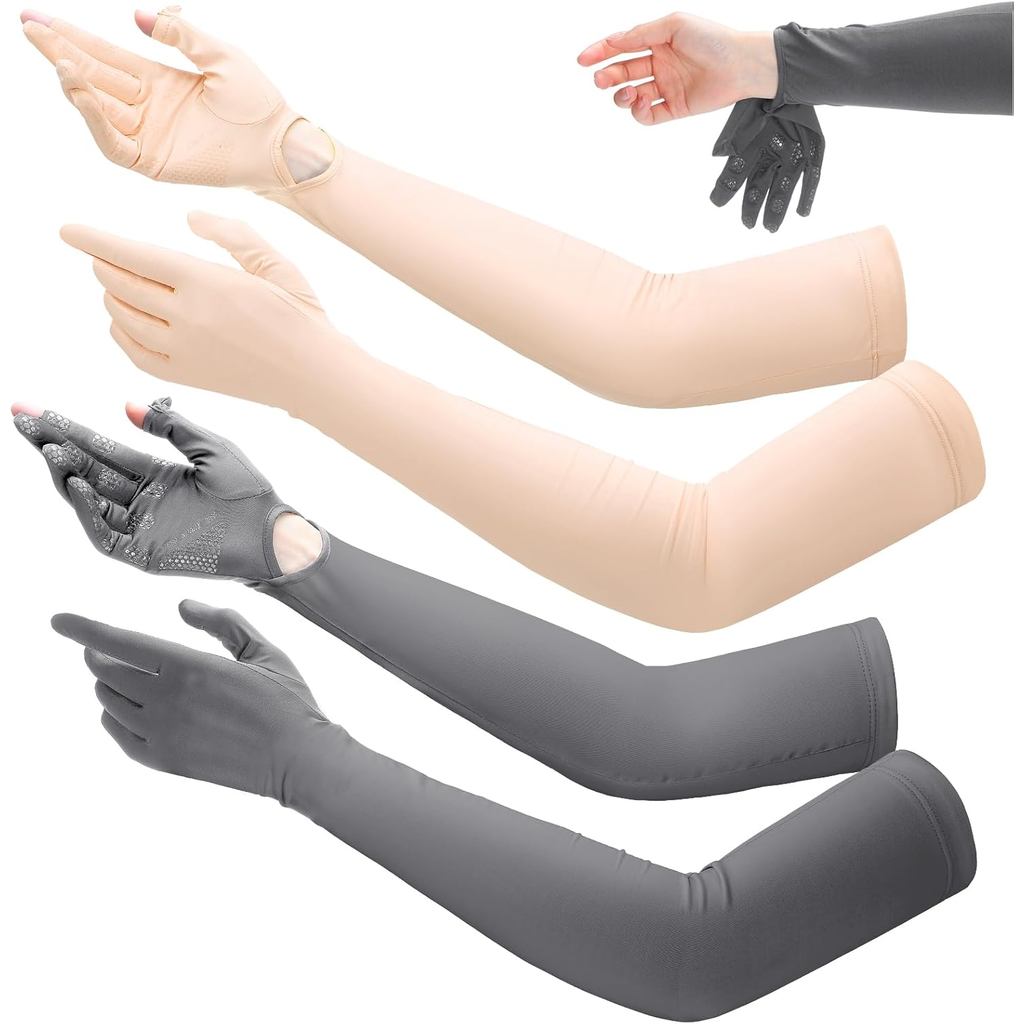 Yahenda 2 Pairs Women UV Long Sun Protection Gloves Touchscreen Arm Sun Driving Gloves UPF 50+ for O