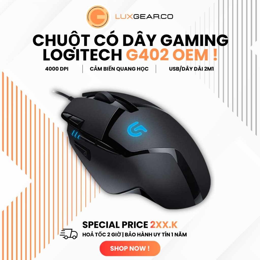 Chuột Máy Tính Có Dây Logitech Gaming LED RGB G402 OEM Thế Hệ Mới Độ Chính Xác Cao Tốc Độ 4000 DPI