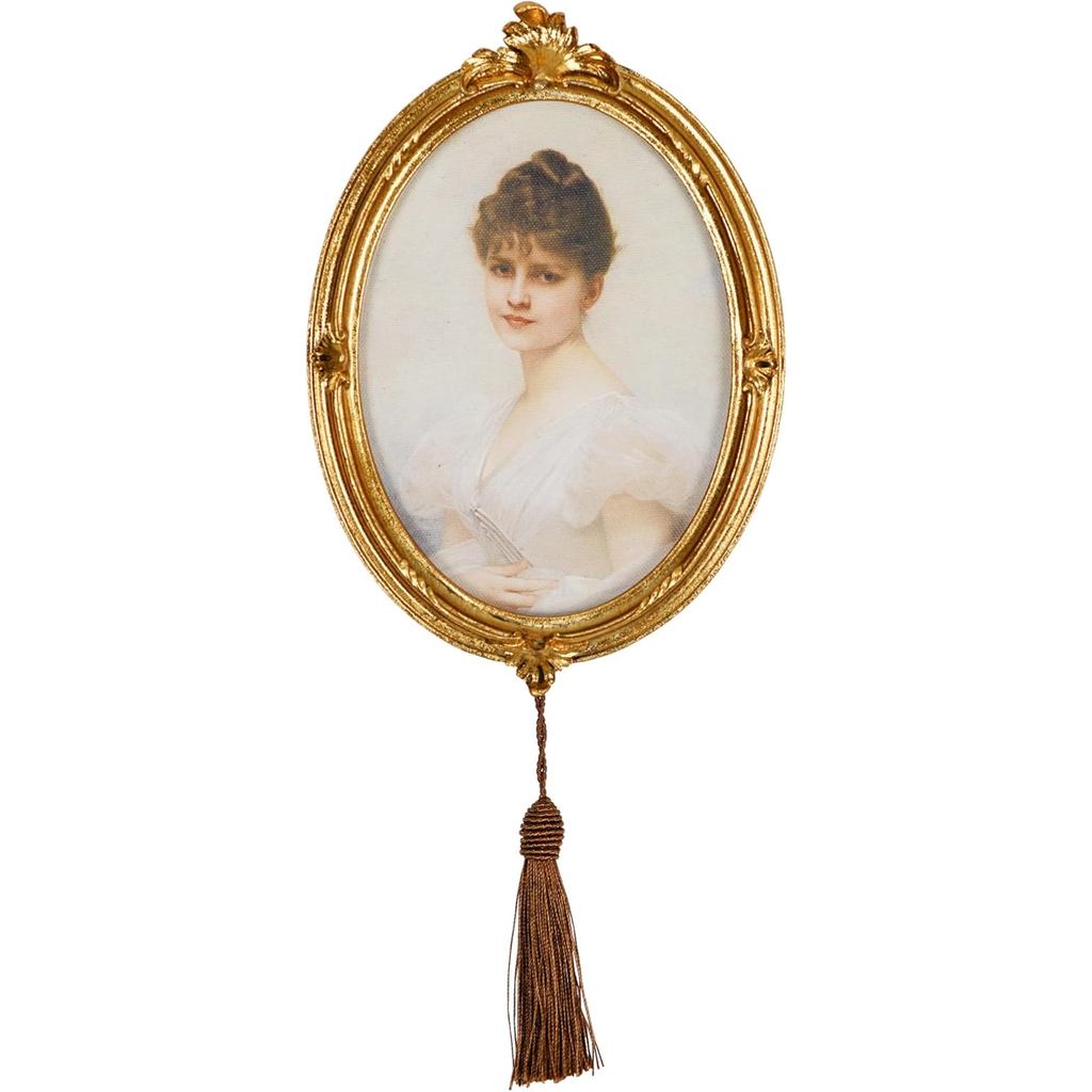 Khung nhựa hình bầu dục 5x7 cổ điển, Khung ảnh để bàn & treo tường có mặt dây chuyền (Vàng 5x7)