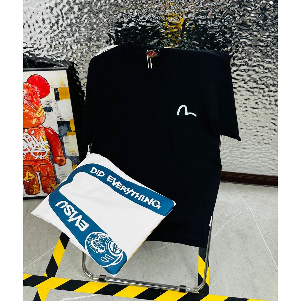 EVISU Áo Thun Nam Nữ Phong Cách Mới, Tay Raglan, Thiết Kế Hiện Đại