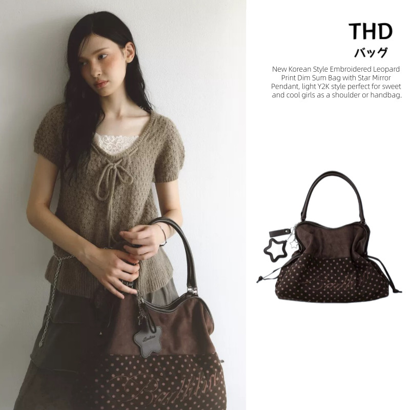 [THD] Túi Tote đeo vai thêu họa tiết Da báo phong cách mới Hàn Quốc dành cho bé gái Xu hướng thời trang Túi xách dung tích lớn Thích hợp cho học sinh / Da