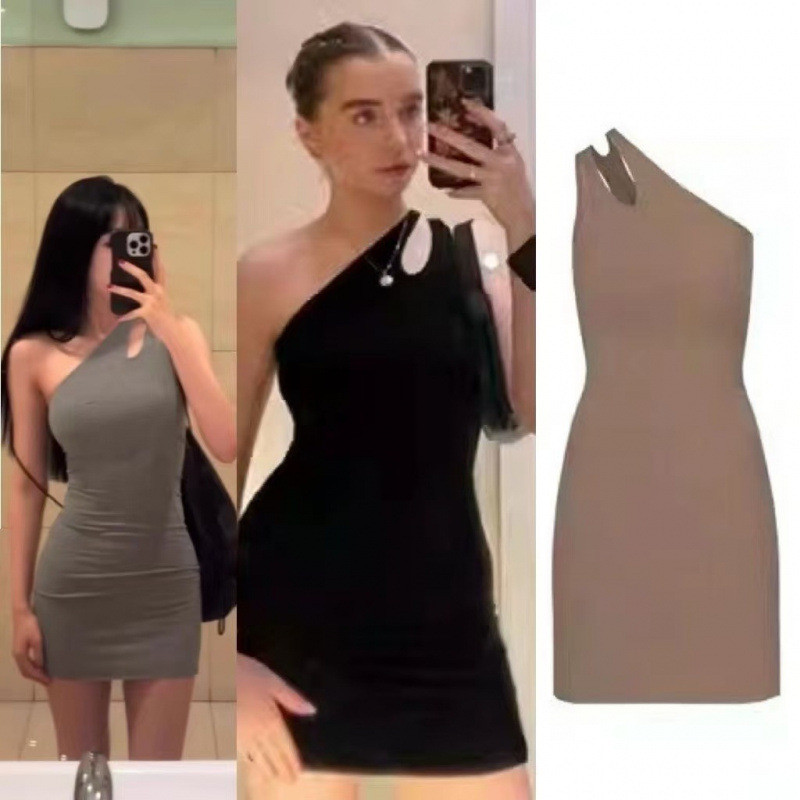 ERPC Skims  Kardashian Style Off-Shoulder One-Shoulder French Dress Slim Fit Bodycon Hot Girl Short 