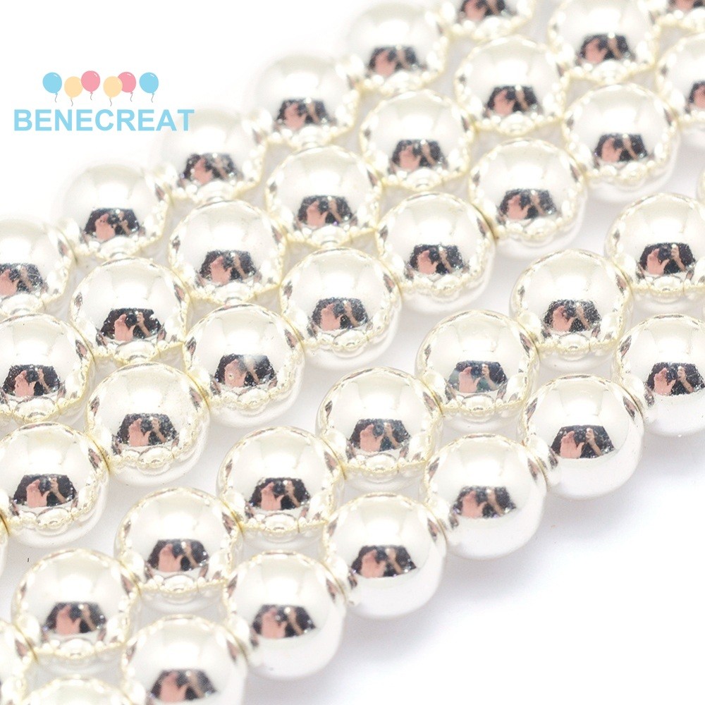 BENECREAT Dây Mạ Điện Hạt Tròn Bạc 6mm Lỗ 1mm - Khoảng 73 Viên/Sợi 15,7 Inches (40cm)