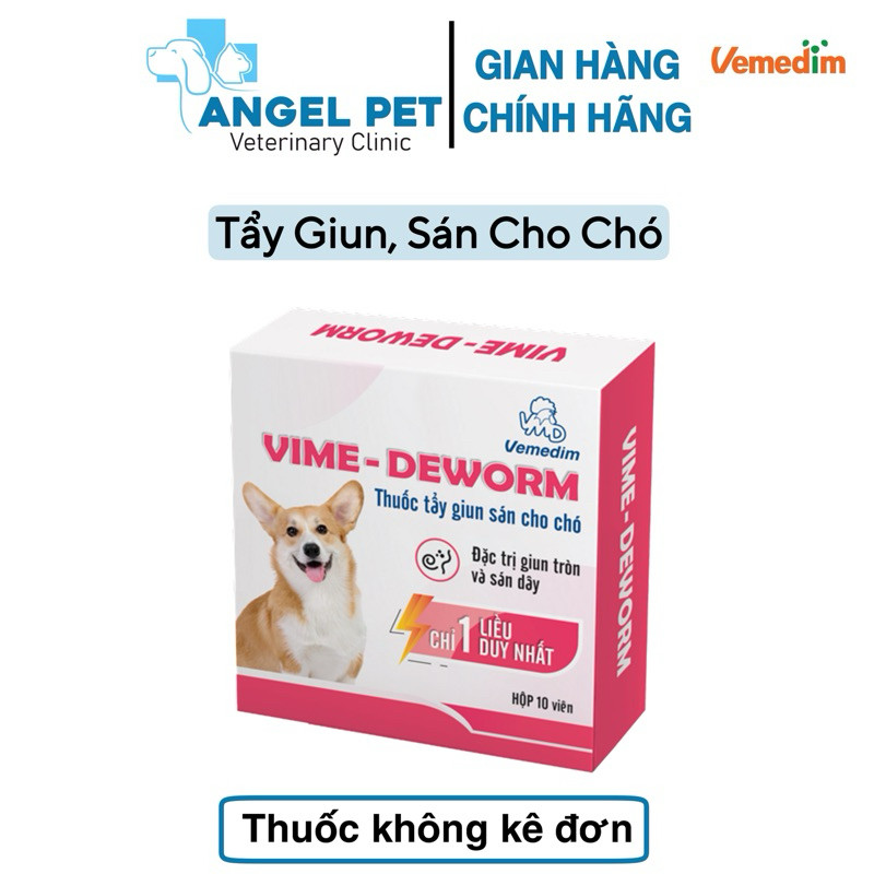 Vime Deworm Vemedim Tẩy Giun Sán Cho Chó, Uống 1 Liều Duy Nhất - Hộp 10 Viên