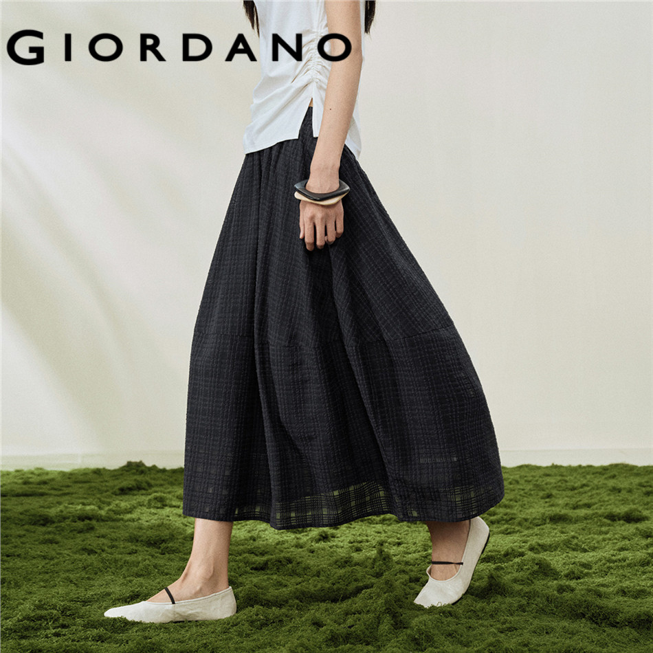 GIORDANO WOMEN Color-woven checkered elastic waist woven half-length skirt - High Quality 18466602
