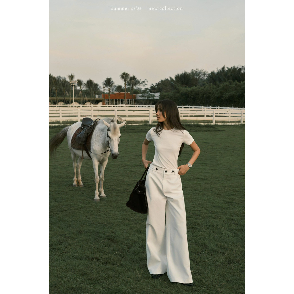 Quần dài ống suông đính nút BASIC EGGY PANTS