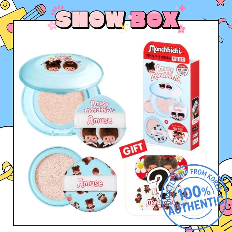 Monchhichi Airy Pore Cover Cushion Refill Set Smooth Blur Coverage Cushion Foundation (AMUSE)
