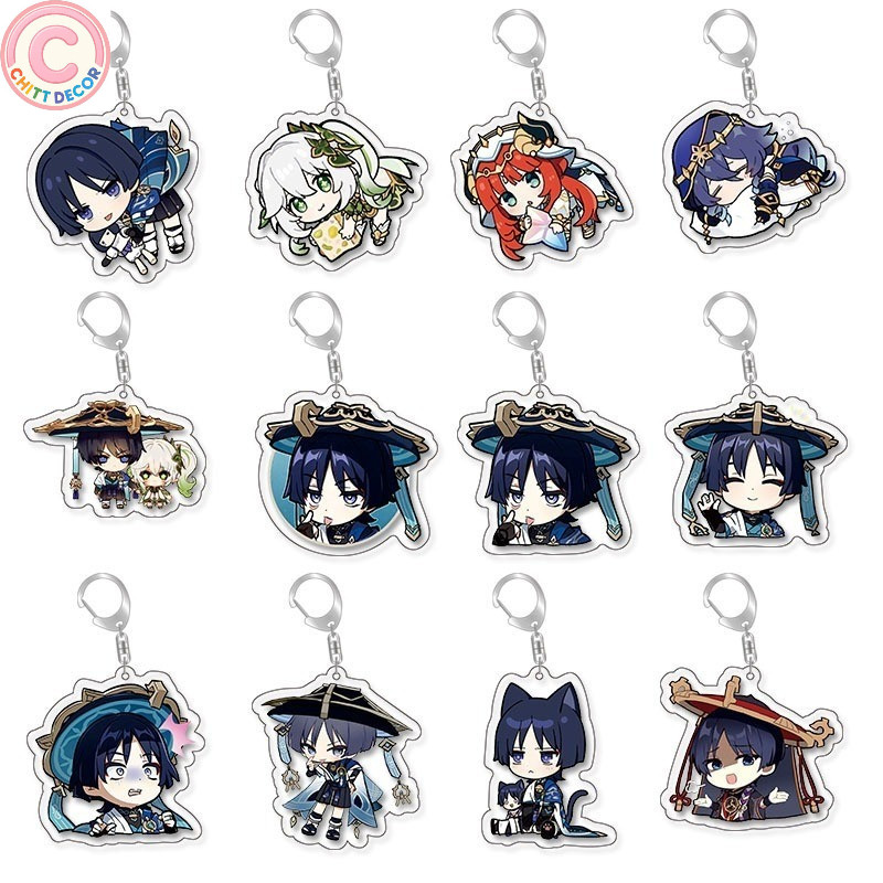 Game Genshin Impact Scaramouche Wanderer Nahida Pendant Figure Keychain Keyring Collection Model Gif