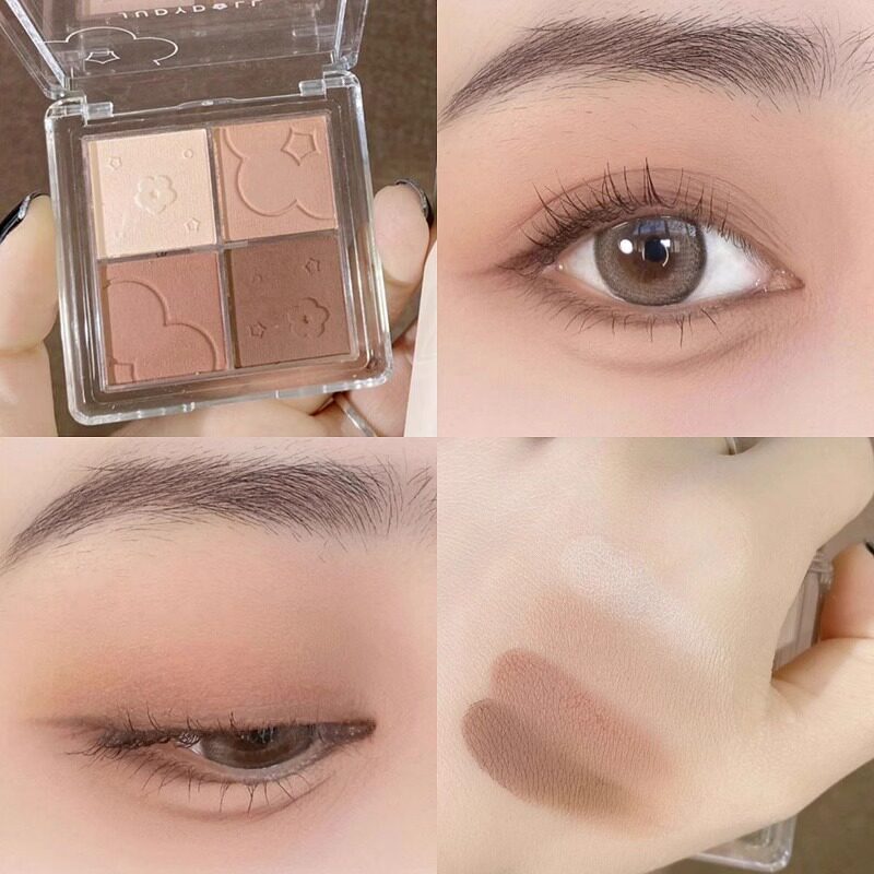 phấn mắt 4 ô phấn mắt romand Juduo Juduo Bảng Phấn Mắt Bốn Màu Trà Sữa Màu Độ bão Hòa Thấp Màu Đất T