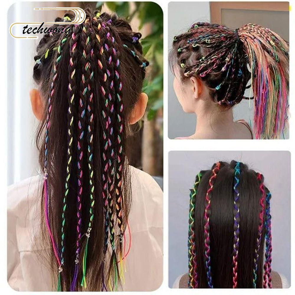 TECHWONG 16 / 24 / 32 Dây buộc tóc đầy màu sắc, Dây buộc tóc màu Gradient, Phụ kiện tóc bện cầu vồng
