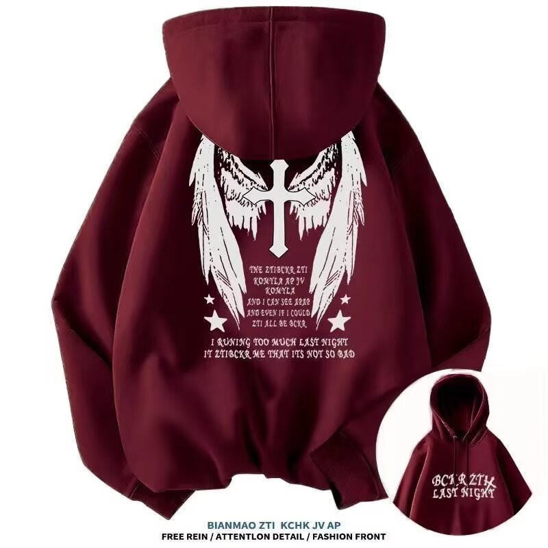 Áo hoodie nam nữ thiết kế hình đôi cánh thiên thần và chữ thập