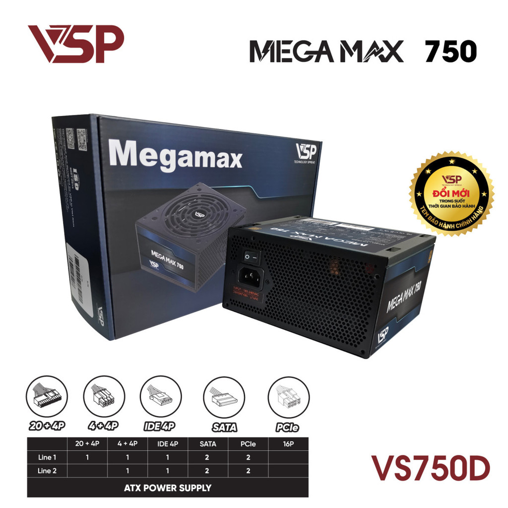 [NEW] Nguồn máy tính VSP MEGAMAX VS750D 750W - Bảo hành 36 Tháng
