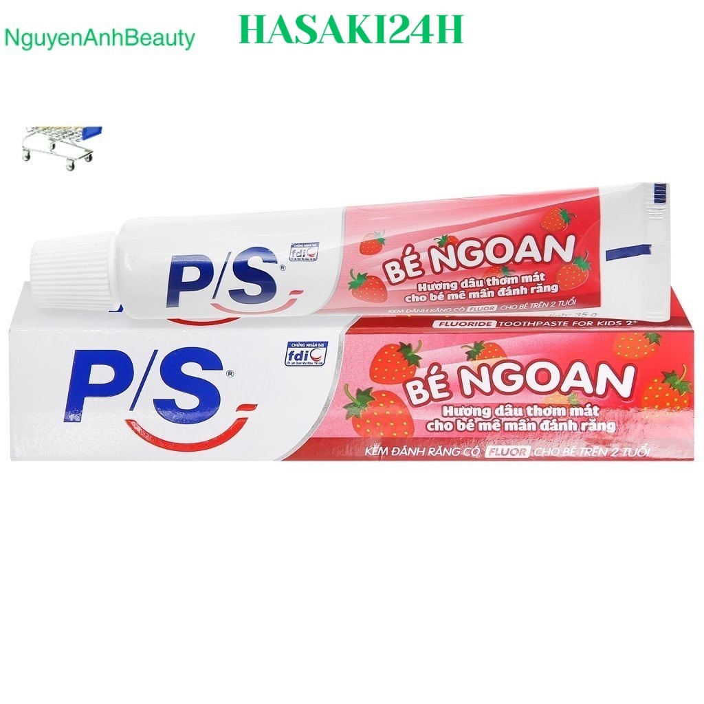 Nguyên lốc 12 Tuýp Kem đánh răng PS trẻ em Bé Ngoan hương dâu 35g/tuýp ngừa sâu răng trắng răng thơm mát suốt 24h