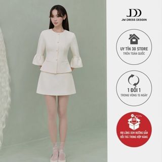  Set Áo Cổ Tròn Cúc Tay Loe 2T37.2507K + Chân Váy Có Đai 4S23.2507K – Set Matching Công Sở Thanh Lịch Thiết Kế Bởi JM 