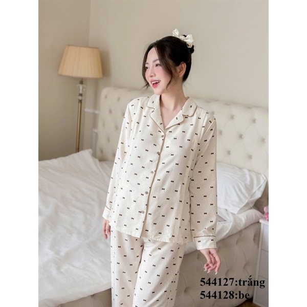 B2mum bộ bầu dài tay đũi B519 nơ be (M-XL)