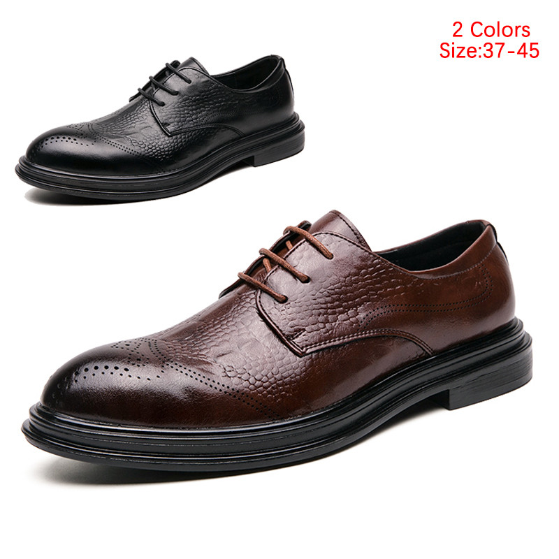 Size 37-45 Nam Mũi Nhọn Trang Phục Giày Ren Brogues Giày Da Microfiber