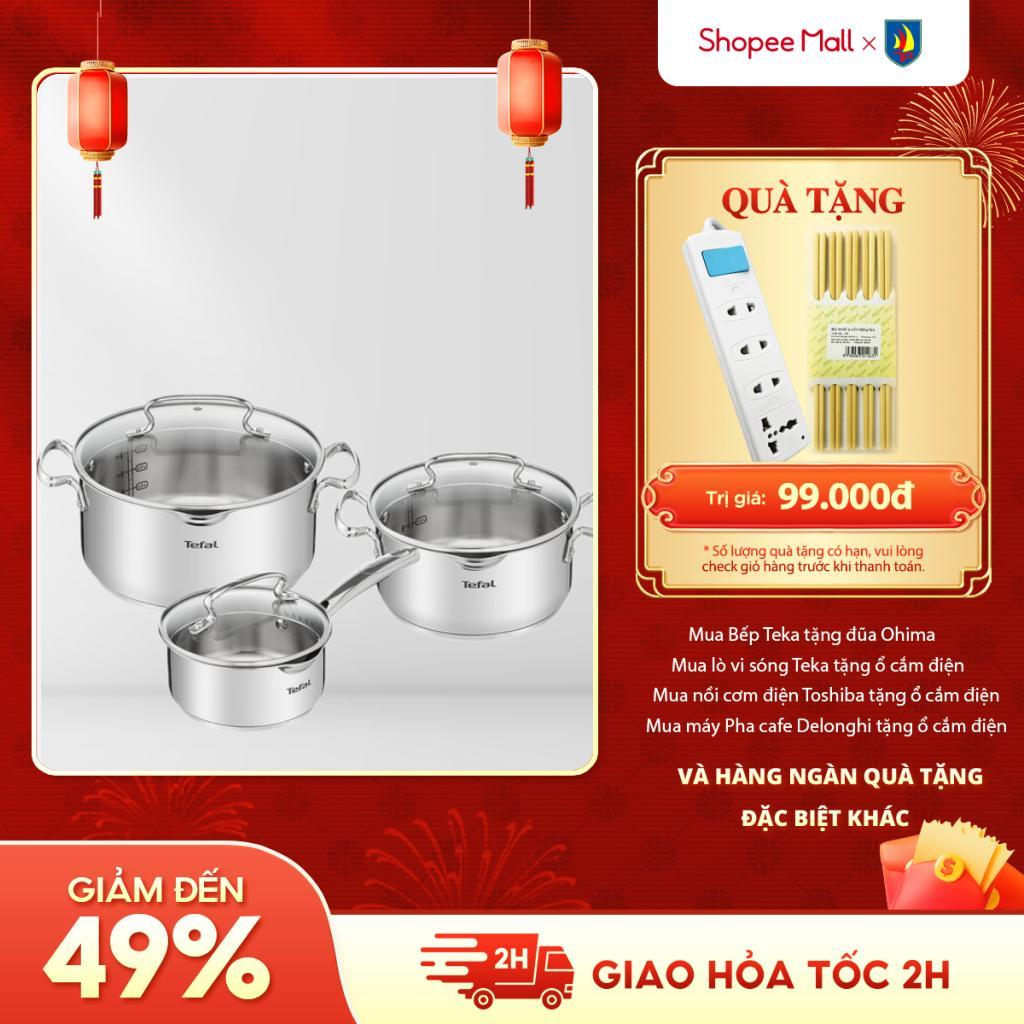 Bộ 3 nồi inox cao cấp Tefal Duetto Plus/G719S674 - Quánh 16cm, Nồi inox 20cm, Nồi inox 24cm