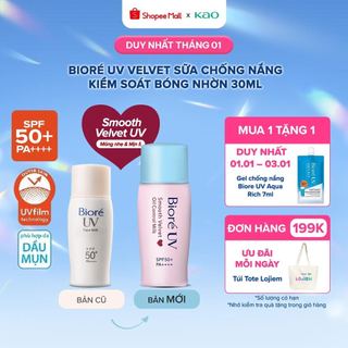   MỚI  Sữa chống nắng kiềm dầu Biore UV màng nhung kiểm soát bóng nhờn SPF50+ PA++++ 30ml 