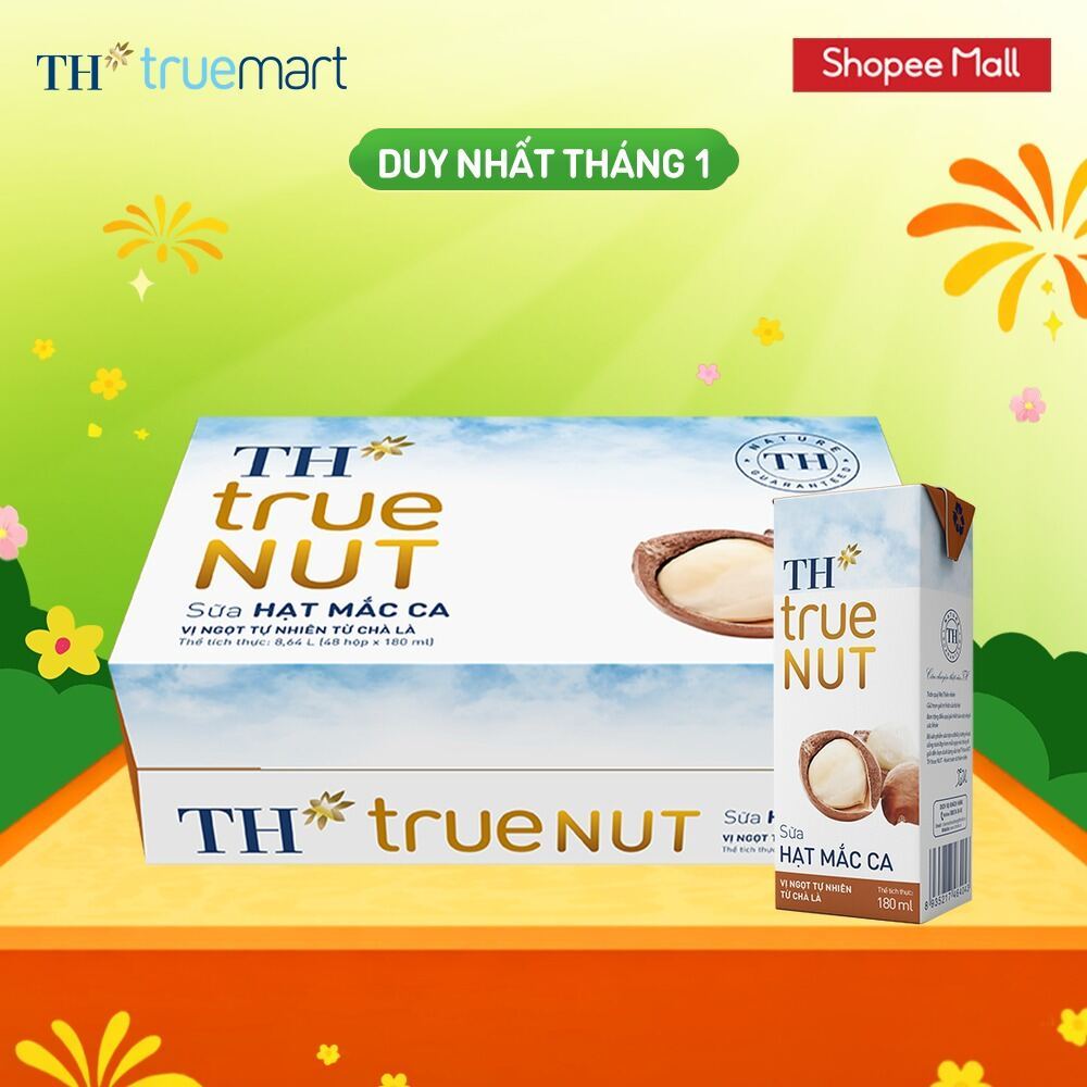   LIVESTREAM  Thùng 48 hộp sữa hạt mắc ca TH true NUT 180 ml  180 ml x 48  
