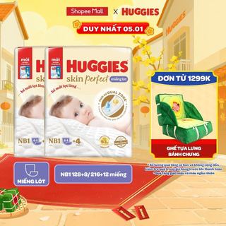 Combo 2 gói Miếng lót sơ sinh Huggies Skin Perfect 2 vùng thấm giảm kích ứng da NB1 64+4 NB1 108+6 miếng 