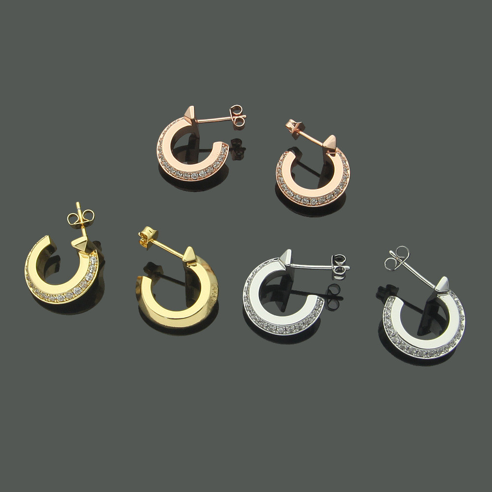 T Letters C Round semi-diamond earrings for women T1Earring set with diamonds
