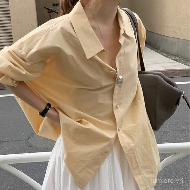 [Lumiere] [SR-STUDIO] OUNCE  2026Year Spring New Lapel Slimming Long Sleeve Shirt Female Cotton Milk