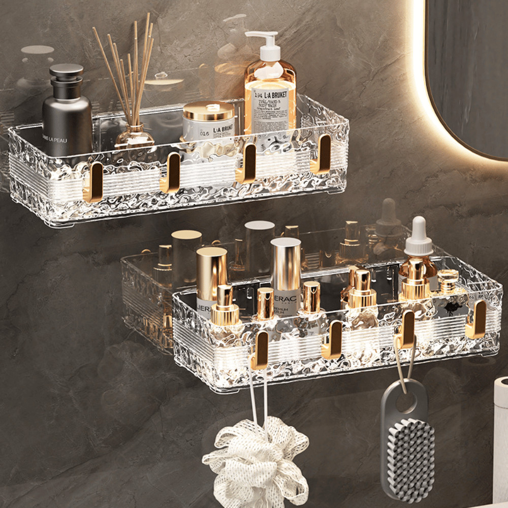 Kệ Nhà Tắm Dán Tường Vân Kim Cương PAMI HOME, Có Lỗ Thoát Nước & Móc Treo, Đựng Mỹ Phẩm Tiện Lợi