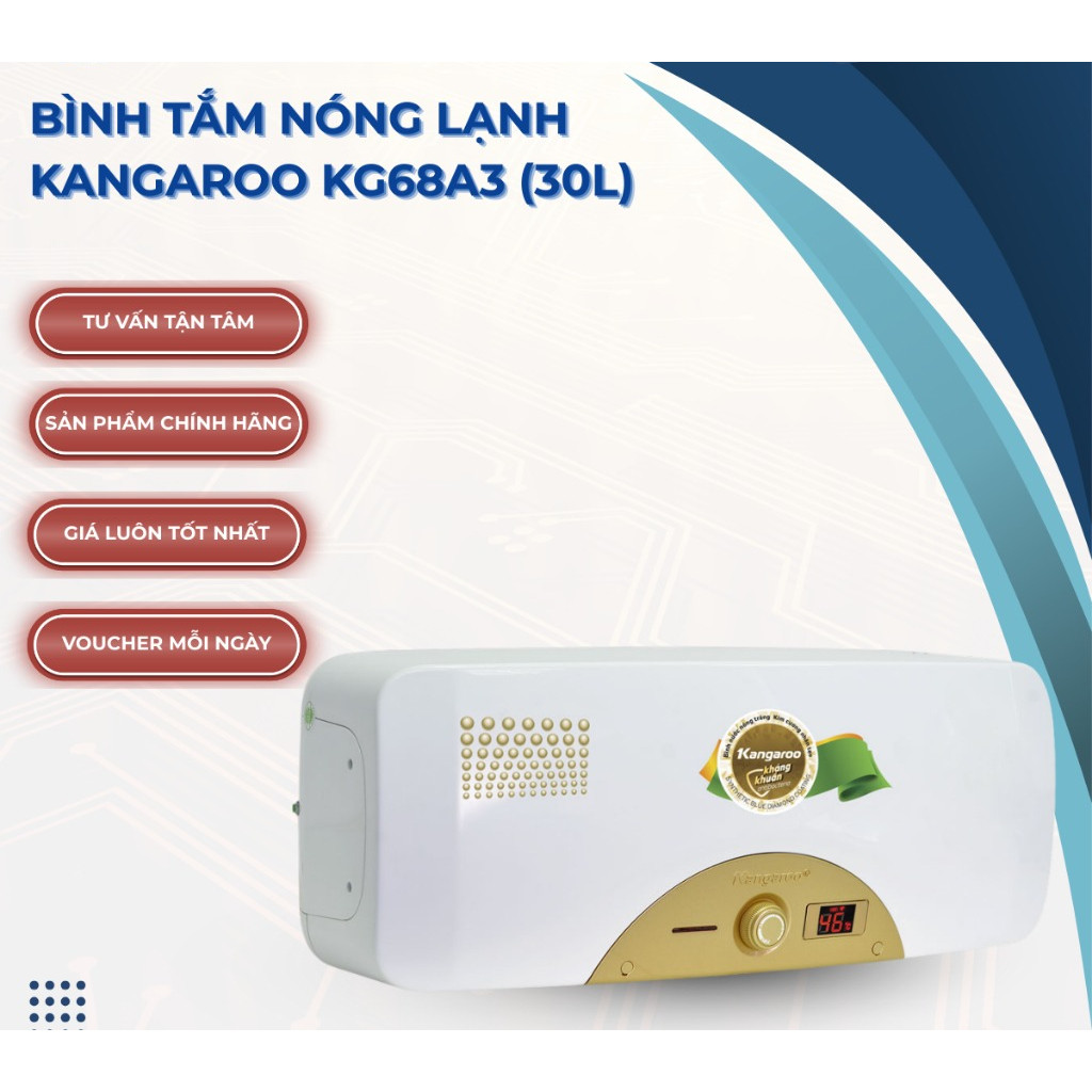 [Hỏa tốc 2h] Kangaroo Bình Tắm Nóng Lạnh KG68A3 - Dung tích 30L