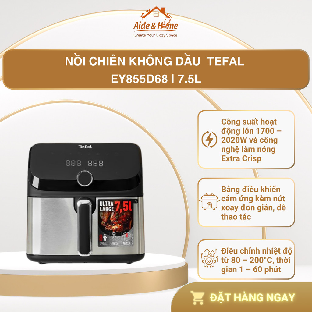 Nồi chiên không dầu điện tử Tefal EY855D68 EasyFry Mega 7.5L - Bảo Hành 24 Tháng