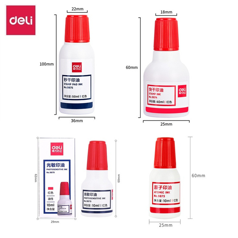 Deli Red Stamp Oil Nhanh Khô Nguyên Tử Tem Dầu Đỏ Photosensitive Stamp Oil Counter Window Ink Pad Oi