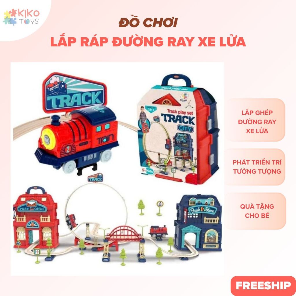Đồ chơi đường ray tàu hỏa Track Play, Đồ chơi lắp ráp tàu chạy pin cho bé 3+, mô hình thành phố sáng