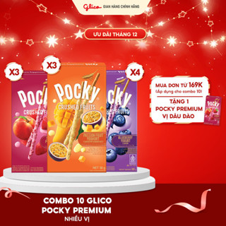  Combo 10 Hộp bánh que Pocky Premium Trái Cây Nghiền Sữa Chua mix vị   4 Việt Quất + 3 Dâu Đào + 3 Chanh Dây Xoài  