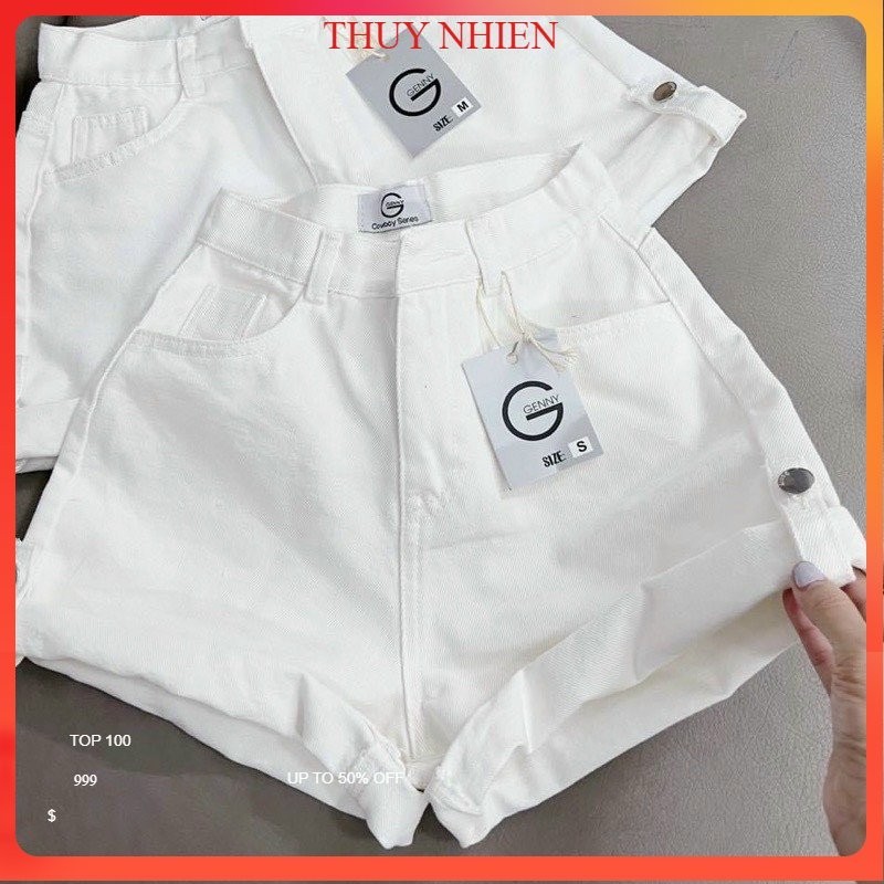 Quần short nữ kaki , quần đùi jean kaki nữ xắn gấu 2 cúc lưng cạp cao ống rộng vải jean kaki THUYNHIEN01 COTO