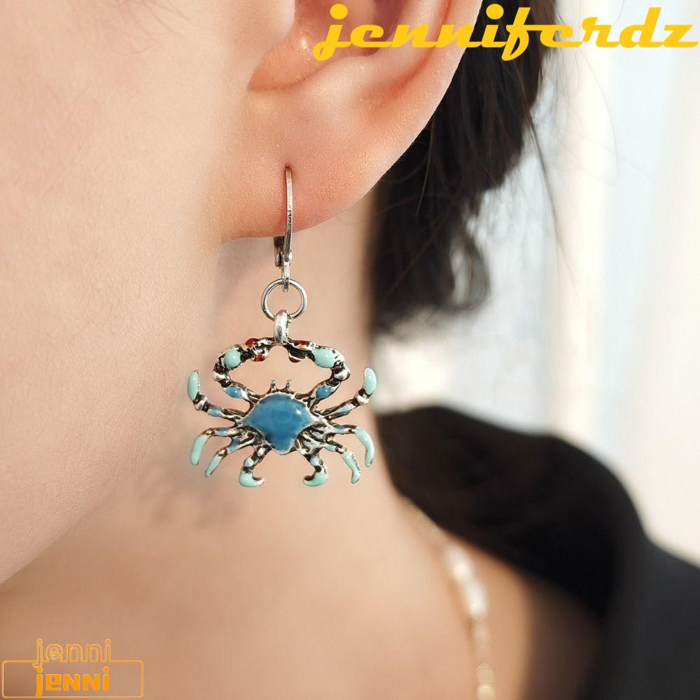 JENNIFERDZ Bông tai thả hình con cua, Bông tai mặt dây chuyền cua phong cách dân tộc hợp kim, Bông t