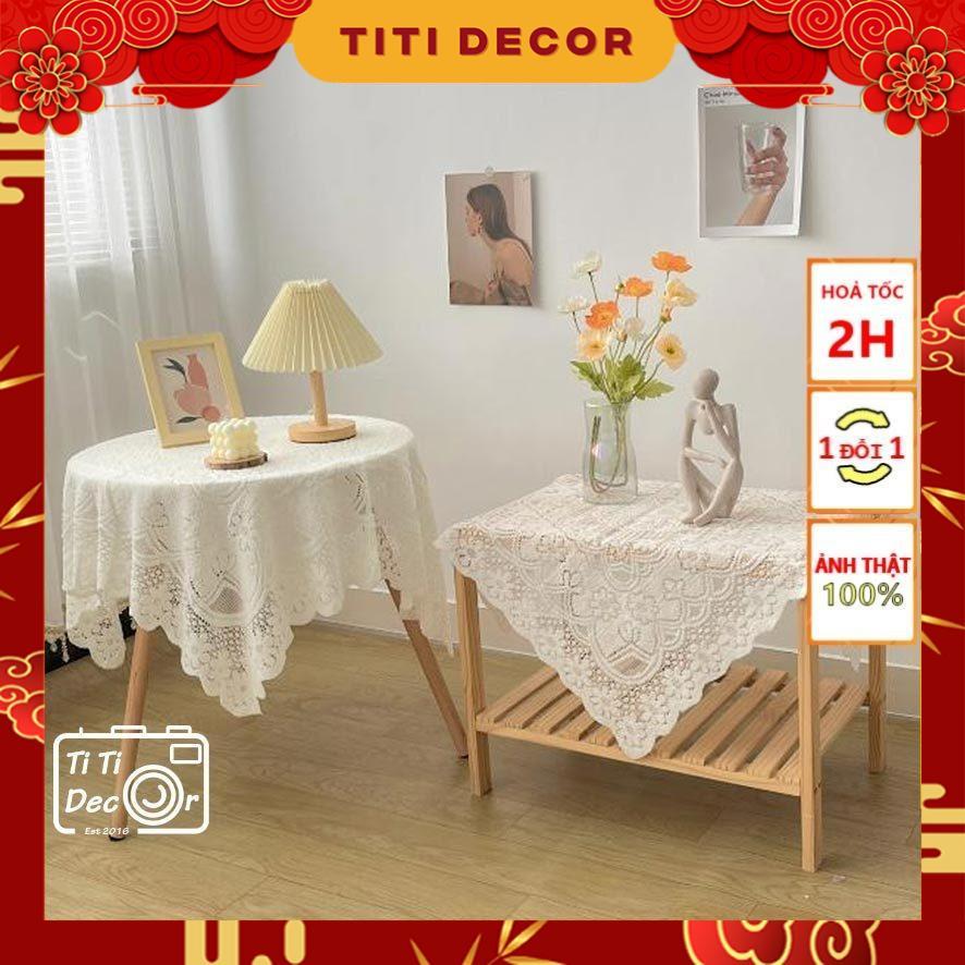 Khăn trải bàn decor, khăn trải bàn tròn, decor phòng ngủ, khăn ren trắng decor phòng khách
