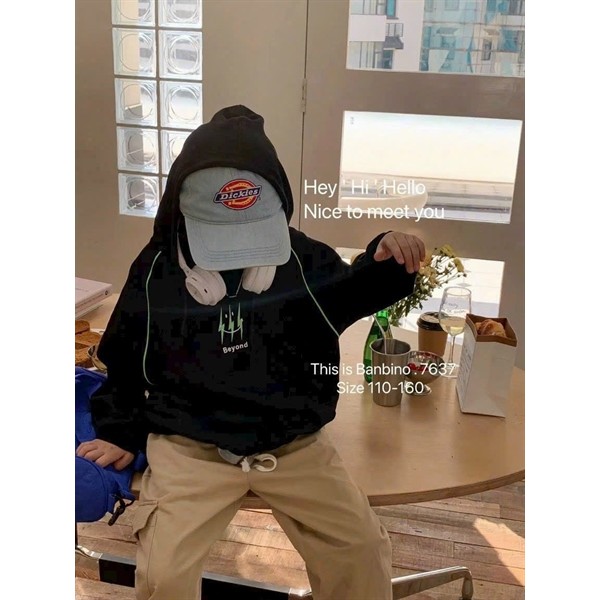 Áo  hoodie, bé gái size đại Banbino 25-55kg áo có mũ bé trai, bé gái chất cotton cao cấp phom rộng 1