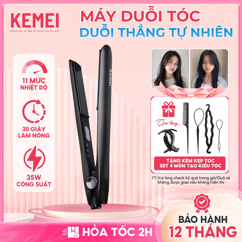 Máy Duỗi Tóc Kemei KM-959 Cao Cấp Phủ Ceramic Chống Rít, Màn Hình LCD Chỉnh Nhiệt, Duỗi Thẳng Nhanh 