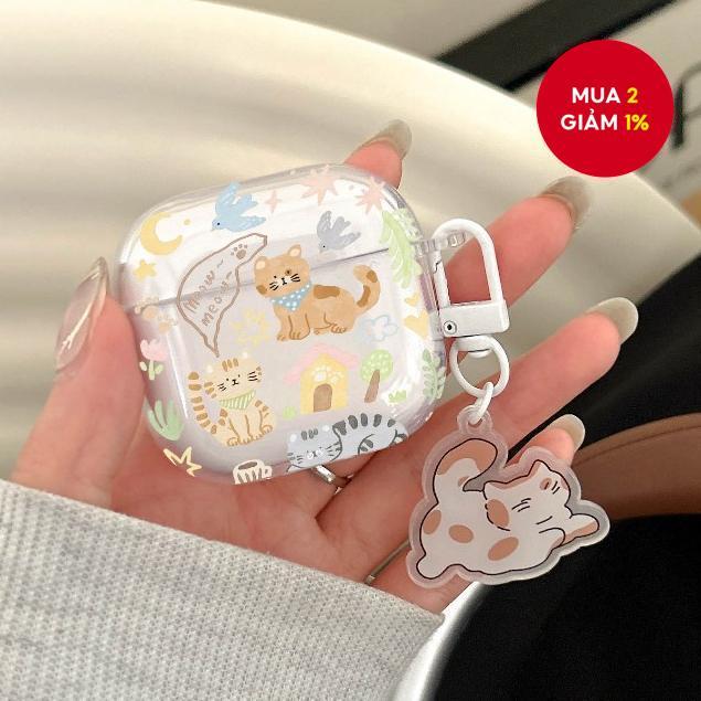 Phù hợp cho Airpods 4 3 2 1 ốp mềm cho Airpods pro hình mèo dễ thương trong suốt chống rơi cho Airpo