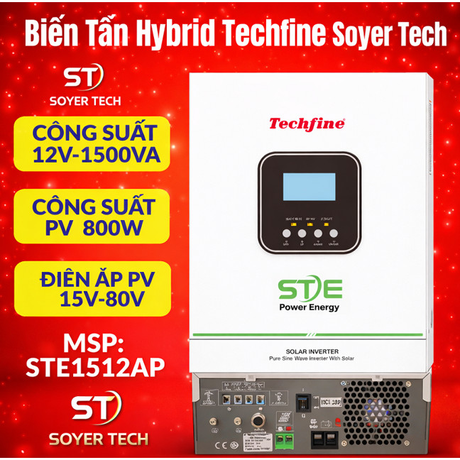 Biến Tần Năng Lượng Mặt Trời Techfine STE-1512AP | 1.5KVA 1200W | 12V | PV 800W | Sạc Solar 60A
