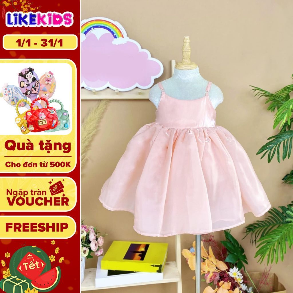 Đầm công chúa , váy bé gái họa tiết Voan 2 dây xinh xắn T90 - Likekids