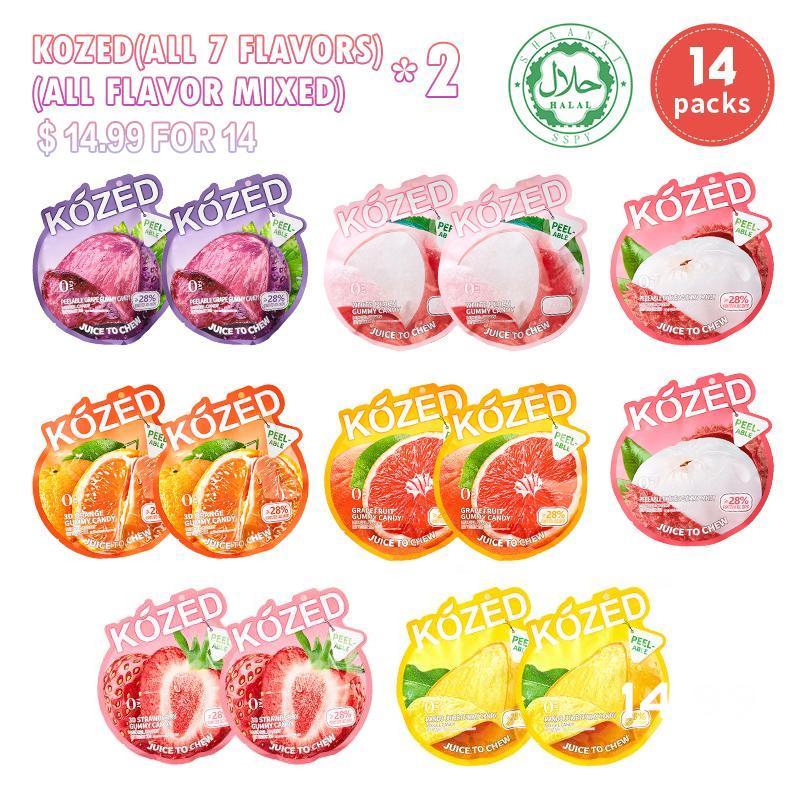 14Bags (2EachFlavor) KozeedPeelableGummyCandyVarietyPack – 7Flavors – ChewyFruityRolls, Fun & Snack