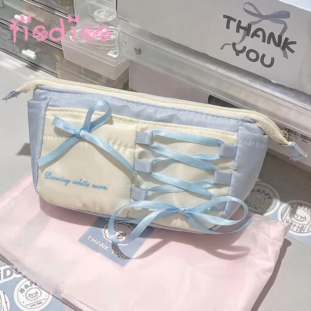 Túi đựng bút LISDISISS, Nơ Ribbon Bút chì dung tích lớn, Túi văn phòng phẩm phong cách múa ba lê màu
