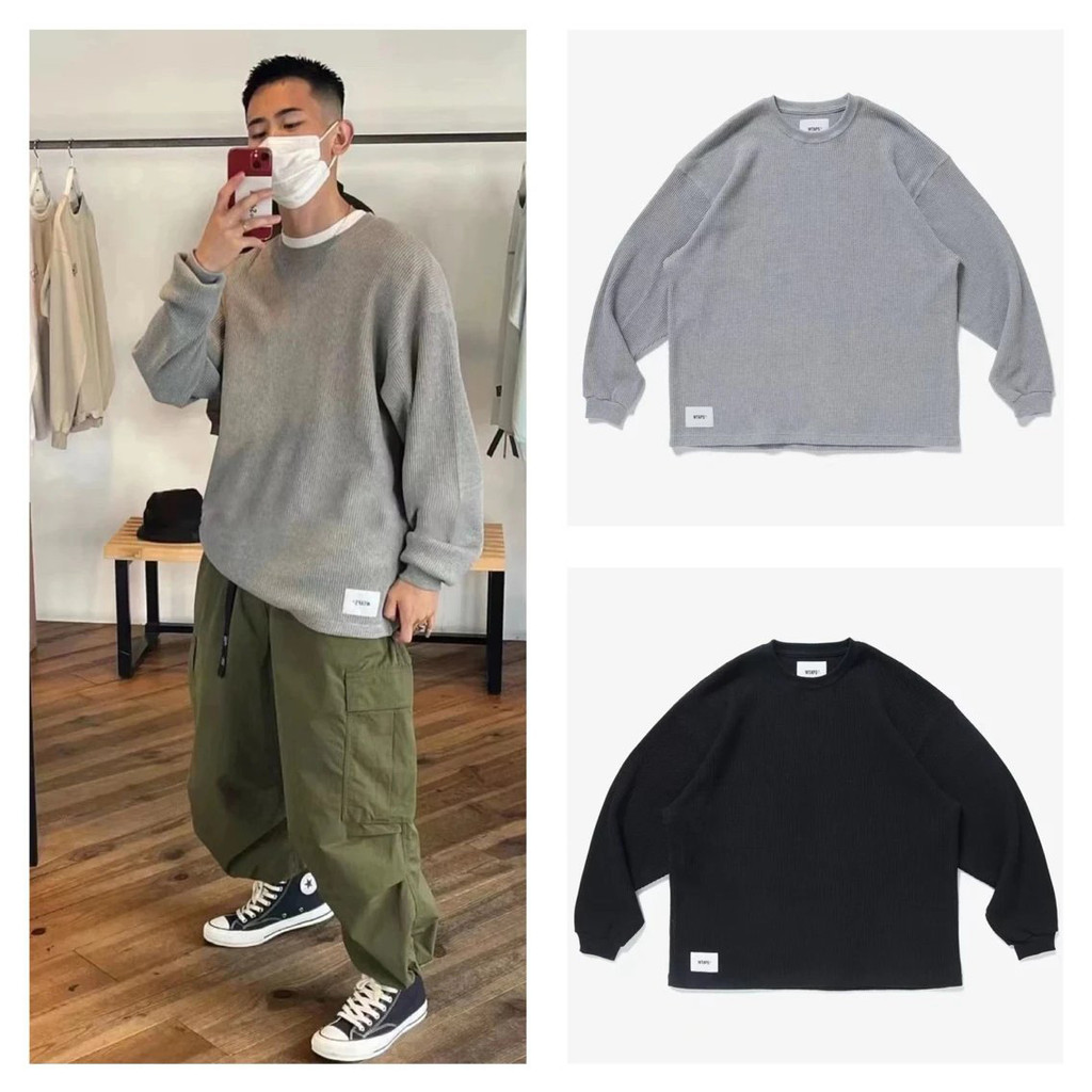 WTAPS Classic Embroidered Letters Waffle Long Sleeve Sweatshirt T Shirt