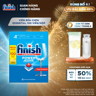  Viên Rửa Chén Bát Hương Chanh Finish Powerball Power Essential Lemon Sparkle - Hộp 100 viên tiết kiệm 