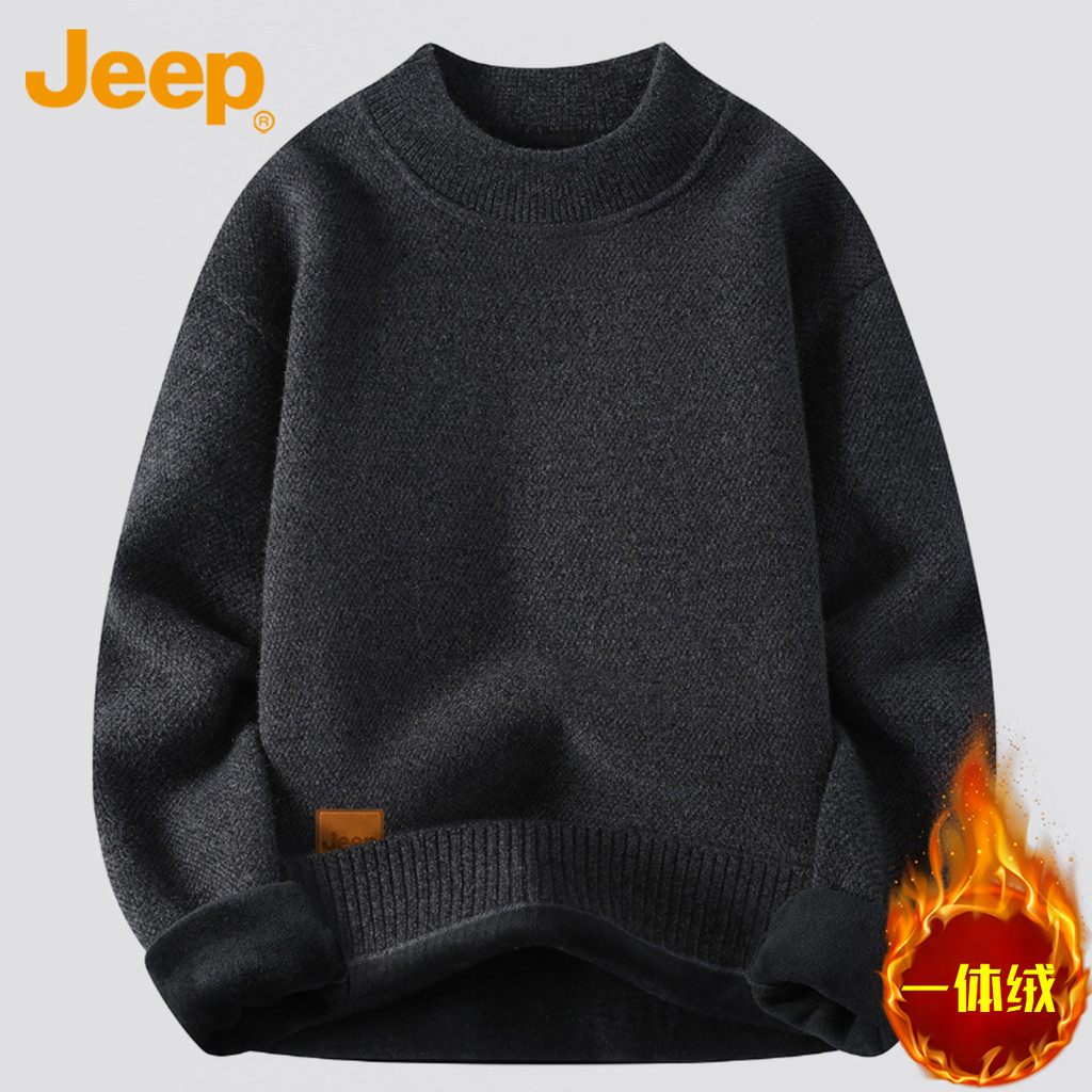 Jeep Jeep Jeep Cổ Tròn Áo Len Nam 2026 Mùa Đông Lông Cừu Lót Đáy Áo Len Phong Cách Mới Chenille Áo L