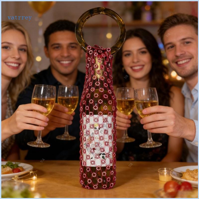 Stylish Handwoven Crystal Decorated Bottle Bag with Convenient Carry Handle