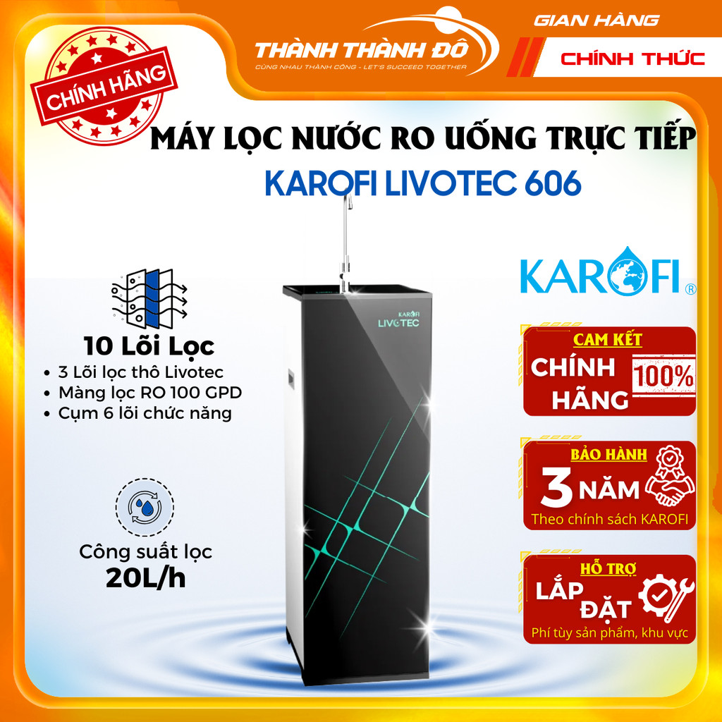 [Có lắp toàn quốc] Máy Lọc Nước RO Karofi Livotec 606S - 10 Lõi Lọc, Màng RO Hàn Quốc - Bảo hành 36 