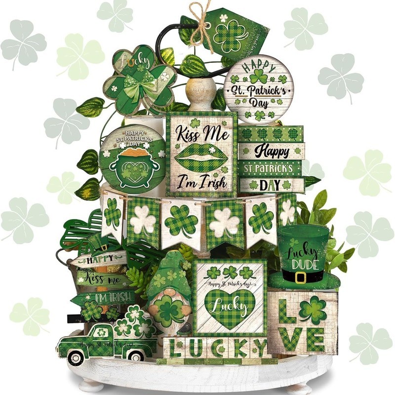 Phong Cách Mới 19 Miếng St. Ngày của Patrick Retro Lớp Khay Trang Trí Retro Cỏ Ba Lá Chủ Đề Ireland
