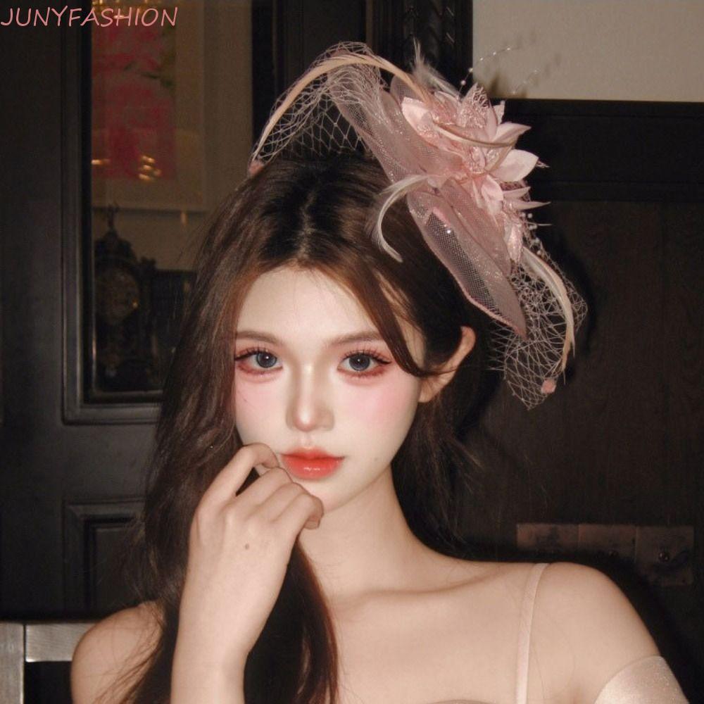 Mũ lưỡi trai lông vũ và mũ che mặt hoa từ JUNYFASHION - Phù hợp cho cô dâu và các dịp quan trọng khá